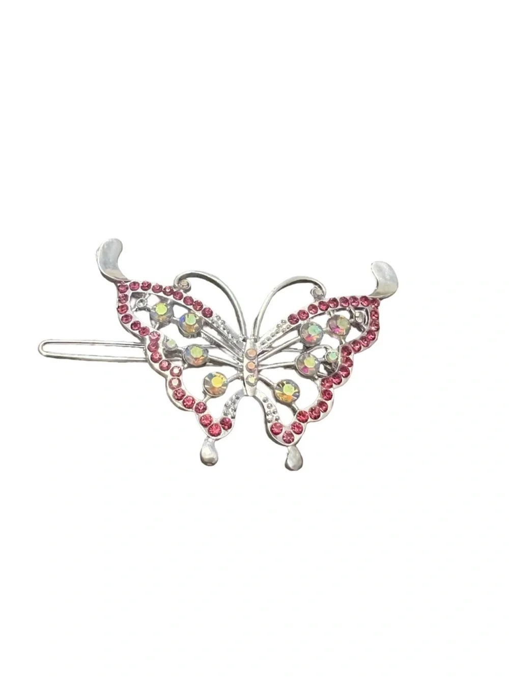Silver and Pink  Crystal Rhinestones Butterfly Hair Clip 3.0”FINAL PRICE DROP